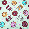Ткань на отрез кулирка R8103-V5 Кофе с пончиком на мятном фото