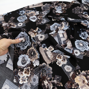 Ткань на отрез штапель 150 см №2112 Розы на черном фото