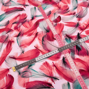 Ткань на отрез штапель 150 см 60623-1 Воздушные перья цвет красно-зеленый фото