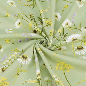 Ткань на отрез кулирка R10048-V1 Полевые цветы цвет салатовый фото