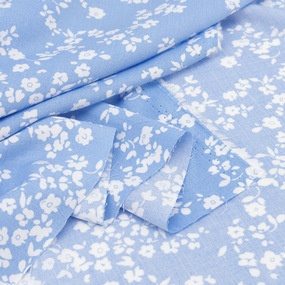 Ткань на отрез штапель 150 см 2607-2 Белые цветы на голубом фото