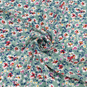 Ткань на отрез штапель 150 см 2306-1 Цветы на мятном фото