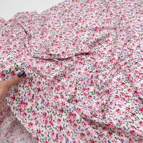 Ткань на отрез штапель 150 см 4041-1 Розовые цветы на белом фото