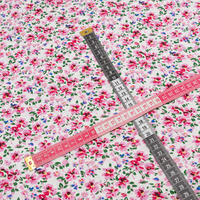 Ткань на отрез штапель 150 см 4041-1 Розовые цветы на белом фото