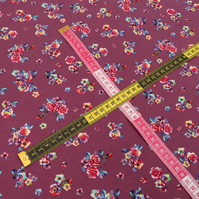 Ткань на отрез штапель 150 см Q3597-2 Букетики цвет темно-розовый фото
