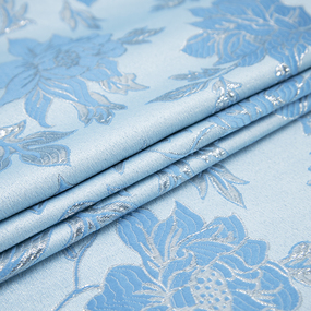 Портьерная ткань с люрексом 150 см на отрез H627 цвет 5 голубой цветы фото