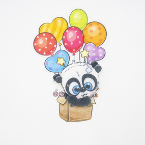 Нашивка панда в коробке с воздушными шарами 3D 13,5*20см фото