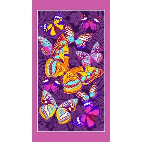 Ткань на отрез вафельное полотно набивное 150 см 441/3 Бабочки цвет фиолетовый фото