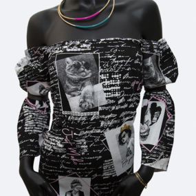 Ткань на отрез кулирка R6168-V1 Журнал цвет черный фото