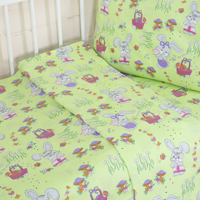 Постельное белье в детскую кроватку из бязи 1304/3 Лесная сказка зеленый ГОСТ фото