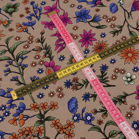 Ткань на отрез штапель 150 см 2810-2 Цветы на бежевом фото