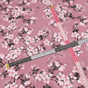 Ткань на отрез кулирка R8155-V5 Яблоневый цвет на розовом фото