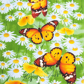 Ткань на отрез вафельное полотно 50 см 5313/1 Бабочки и ромашки фото