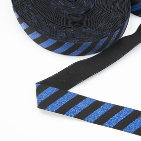 Резинка №24 черный синий полосы люрекс 3,5см 1 метр фото