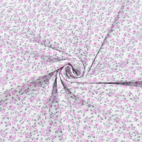Ткань на отрез кулирка 2002-V20 Розовые цветы на белом фото