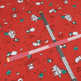 Ткань на отрез кулирка R4451-V3 Дед мороз с подарками цвет красный фото