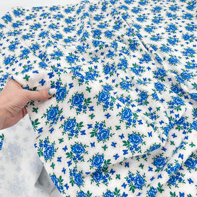 Ткань на отрез фланель 150 см Цветочек голубой с бабочкой фото