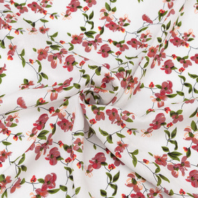 Ткань на отрез штапель 150 см 1908-2 Цветущий сад цвет белый фото