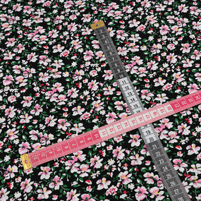 Ткань на отрез штапель 150 см 4041-3 Розовые цветы на черном фото
