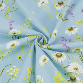 Ткань на отрез кулирка R10048-V2 Полевые цветы цвет голубой фото
