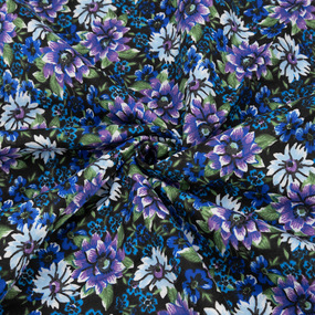 Ткань на отрез фланель 150 см Фиолетовые цветы на синем фото