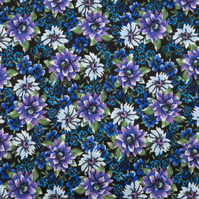 Ткань на отрез фланель 150 см Фиолетовые цветы на синем фото