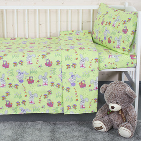 Постельное белье в детскую кроватку из бязи 1304/3 Лесная сказка зеленый фото