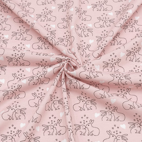Ткань на отрез кулирка R2298-V1 Кролики цвет розовый фото