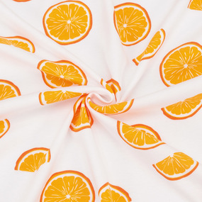 Ткань на отрез интерлок Апельсины цвет белый фото