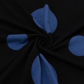 Ткань на отрез масло 150 см Синие круги на черном фото