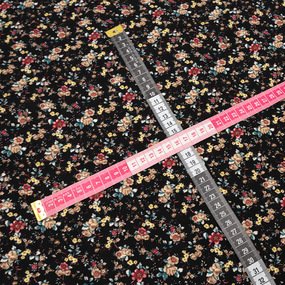 Ткань на отрез штапель 150 см 1006-1 Цветы на черном фото