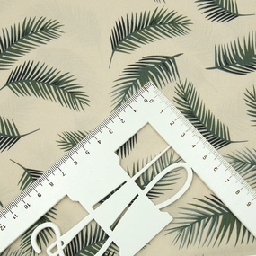 Ткань на отрез шелк 150 см D1907 Листья пальмы на молочном фото