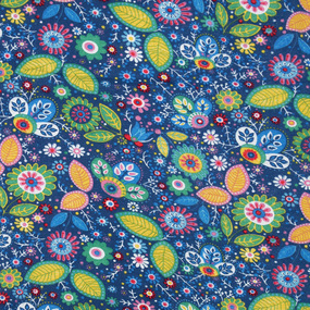 Ткань на отрез фланель 150 см Цветные цветы на синем фото