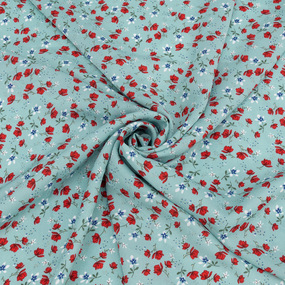 Ткань на отрез Прадо №14 Красные цветы на мятном фото