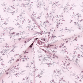 Ткань на отрез кулирка 2443-V1 Цветок айвы на розовом фото