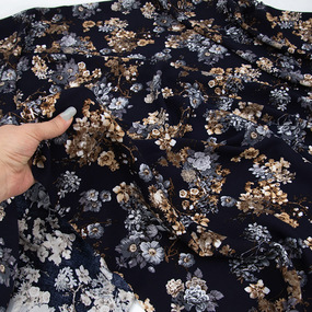 Ткань на отрез штапель 150 см 45-3 Цветы на темно-синем фото