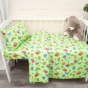 Постельное белье в детскую кроватку из бязи ГОСТ 383/2 Зоопарк цвет зеленый фото