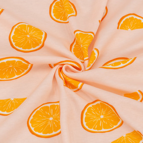 Ткань на отрез интерлок Апельсины цвет персиковый фото
