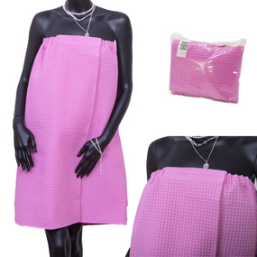 Вафельная накидка на резинке для бани и сауны Премиум женская с широкой резинкой цвет 071 розовый фото