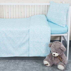 Постельное белье в детскую кроватку из сатина с простыней на резинке KT37 фото