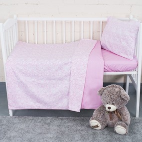 Постельное белье в детскую кроватку из сатина с простыней на резинке KT36 фото