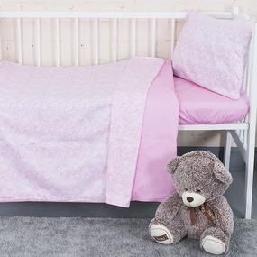 Постельное белье в детскую кроватку из сатина с простыней на резинке KT36 фото