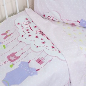 Постельное белье в детскую кроватку из сатина с простыней на резинке KT26 фото