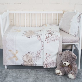 Постельное белье в детскую кроватку из сатина с простыней на резинке KT12 фото