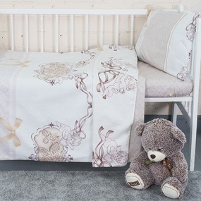 Постельное белье в детскую кроватку из сатина с простыней на резинке KT12 фото