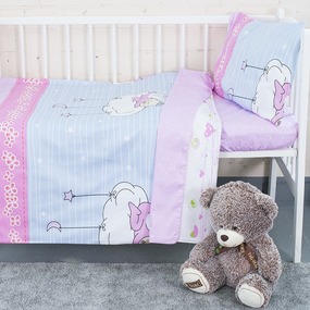 Постельное белье в детскую кроватку из сатина с простыней на резинке KT14 фото