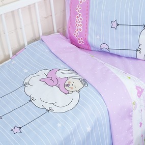 Постельное белье в детскую кроватку из сатина с простыней на резинке KT14 фото