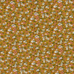 Ткань на отрез штапель 150 см 1257-1 Цветы на горчичном фото