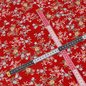 Ткань на отрез штапель 150 см 2308-1 Цветы на красном фото