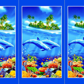 Вафельное полотно набивное 150 см 326/1 Дельфины цвет голубой фото